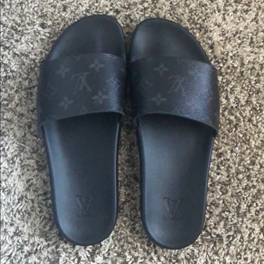 All Black Louis Vuitton Printed Sandals